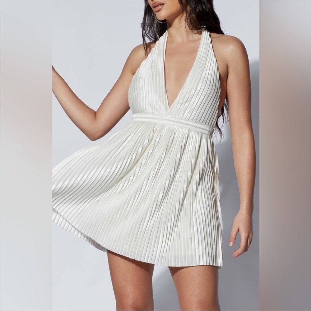 Meshki Pleated Halter Backless Mini Dress